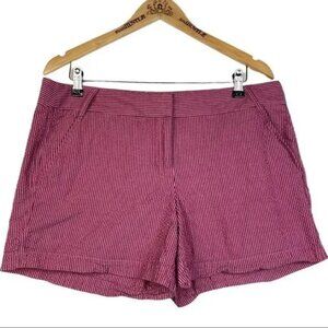 J.CREW WOMEN'S‎ PLUS BURGUNDY/PINK STRIPED SHORTS SIZE 14-EUC